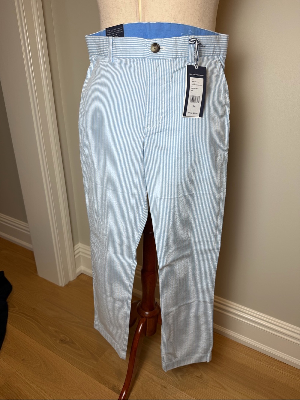 NWT Size 14 Vineyard Vines Light Blue Seersucker Trousers